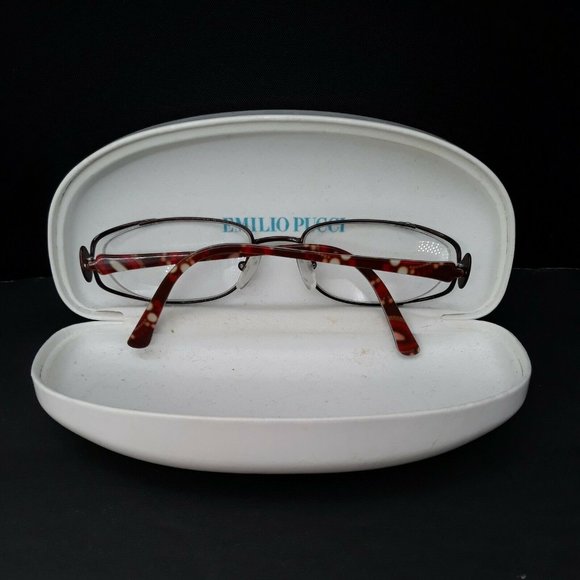 Designer Womens Eyeglass Frames Emilio Pucci Red Marbled Slimeline w/ Case - Picture 2 of 12
